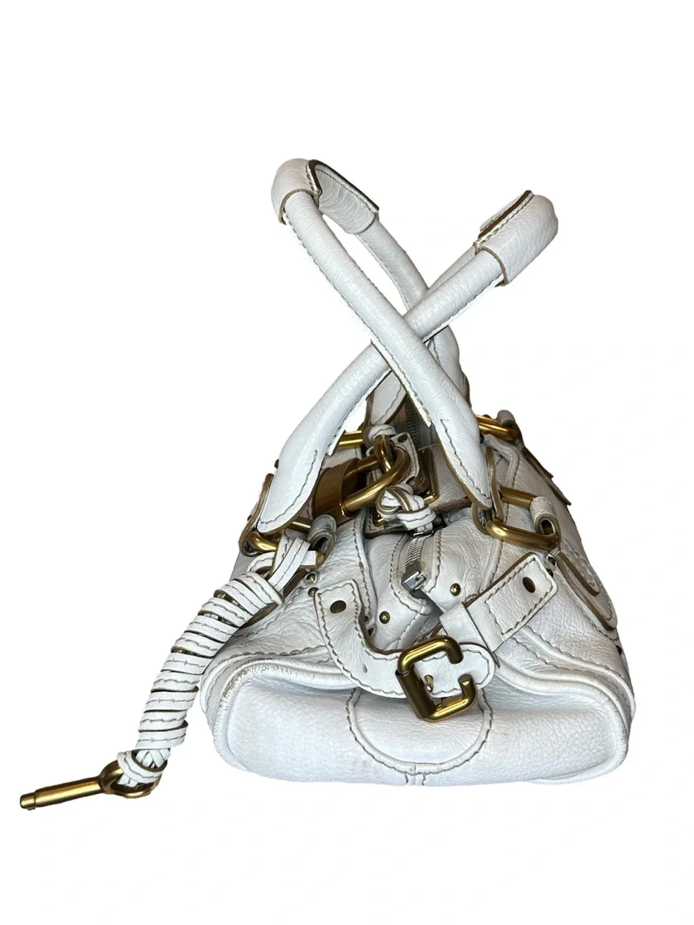 CHLOE Paddington Ivory Leather Mini Top Handle Bag with Lock and Key